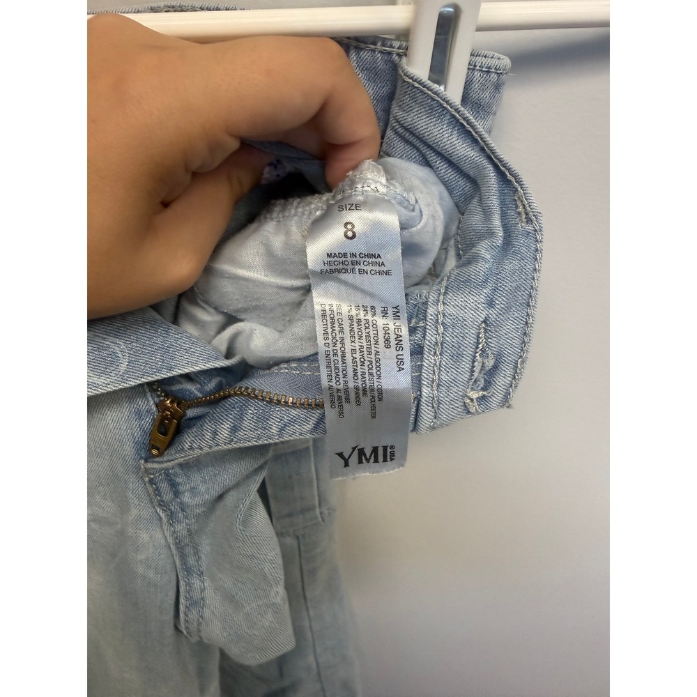 YMI Girl Light Wash Bow Print Cargo Jeans Blue Denim Utility Pants Size 8 - Picture 5 of 5